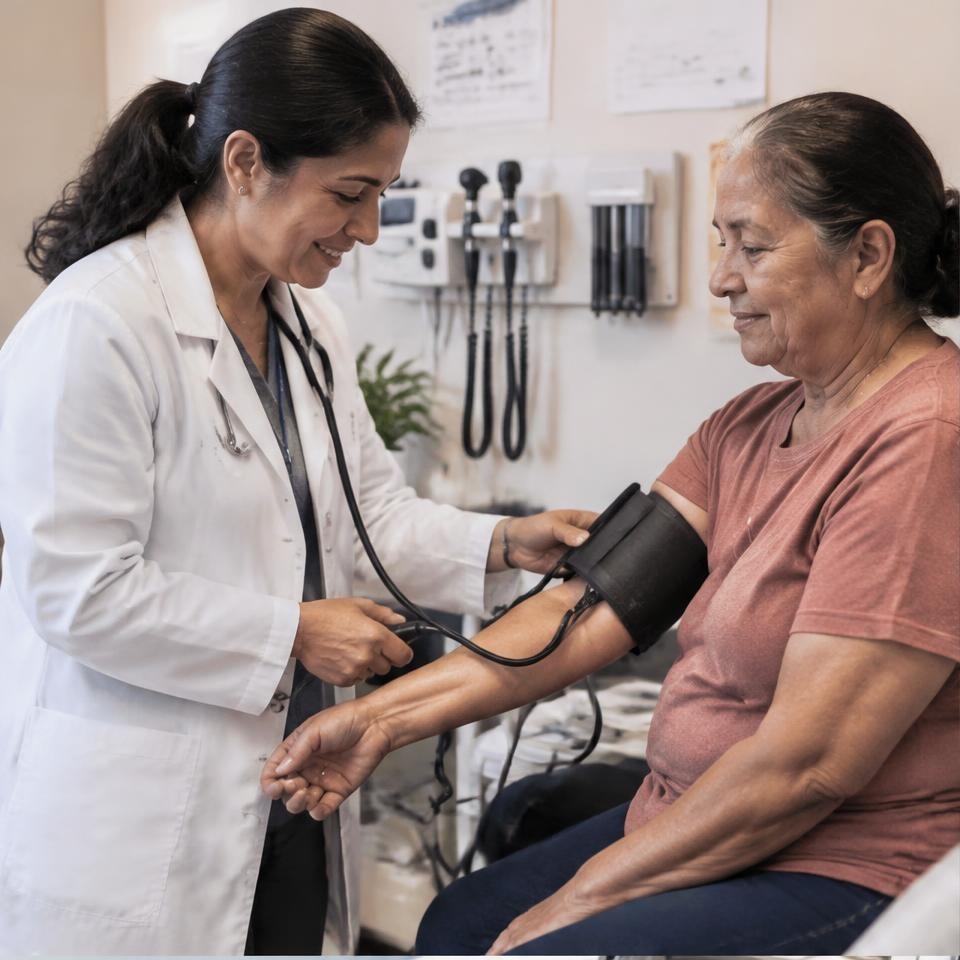 Clinician checking a patient's blood pressure