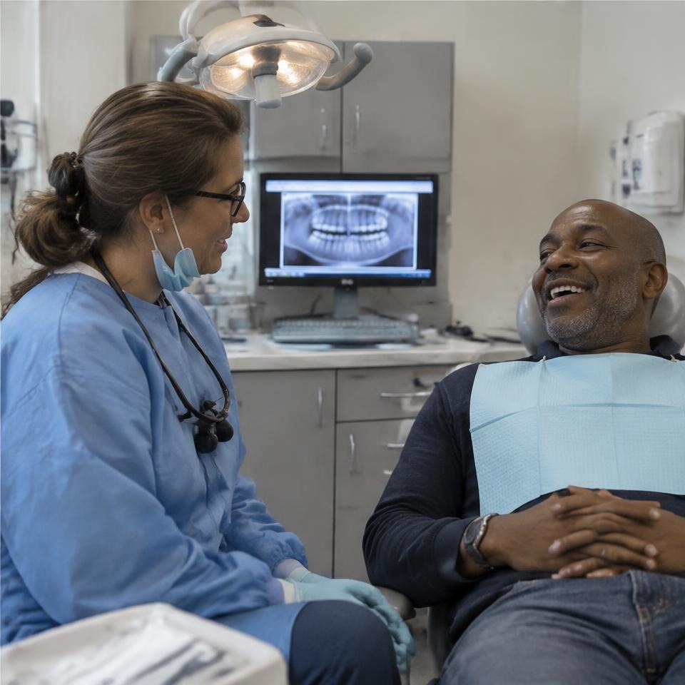 Dental clinician speaking with a patient